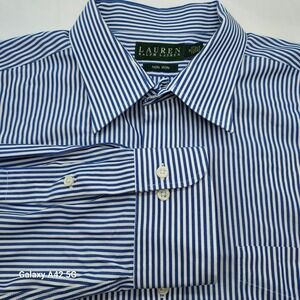 Lauren Ralph Lauren Men's Non Iron Blue Stripe Dress Shirt Size 18 34 35